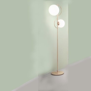 NG Santas Φωτιστικό Δαπέδου 2φωτο Μεταλλικό Χρυσό Ματ με Λευκό Γυαλί 170εκ Ε14+E27 385-D